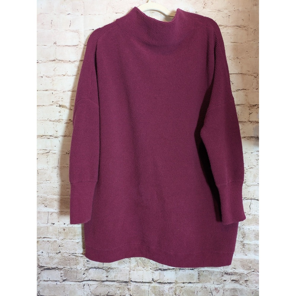 Free People Ottoman Slouchy Tunic Sweater Large Plum Berry Mock Neck Oversized